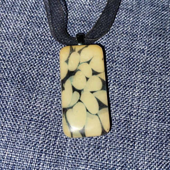 Handmade Necklace Made With A Domino Ribbon Silver Colored Hardware - Picture 3 of 13